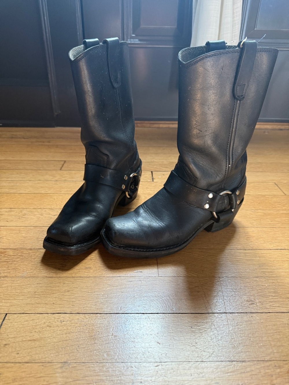 Durango Black Leather Harness Biker Boots